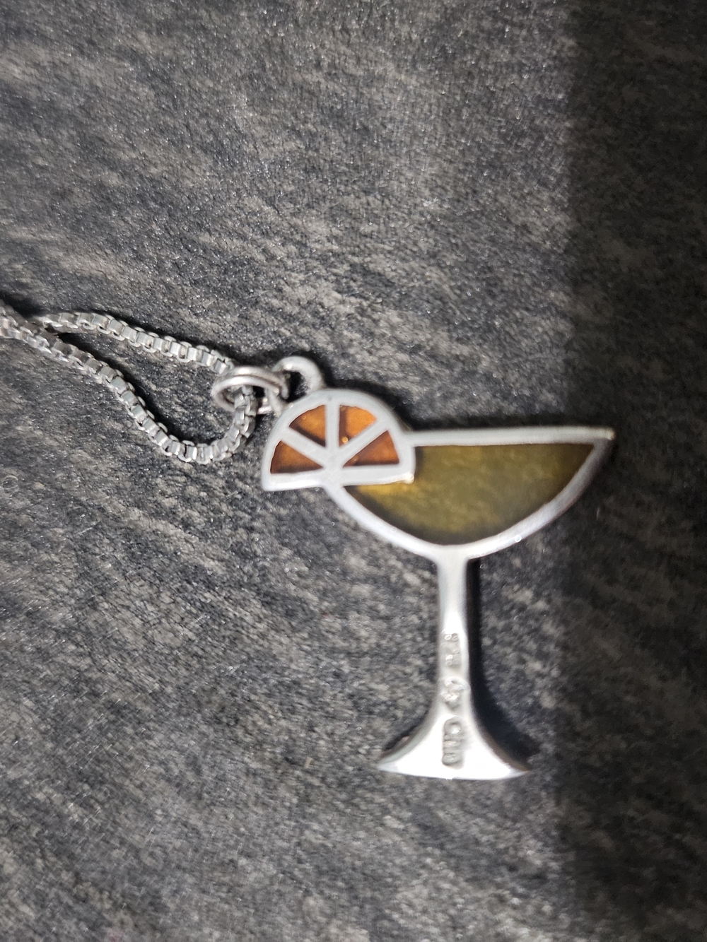 Sterling Silver Cocktail Glass Pendant Necklace with Orange Accent